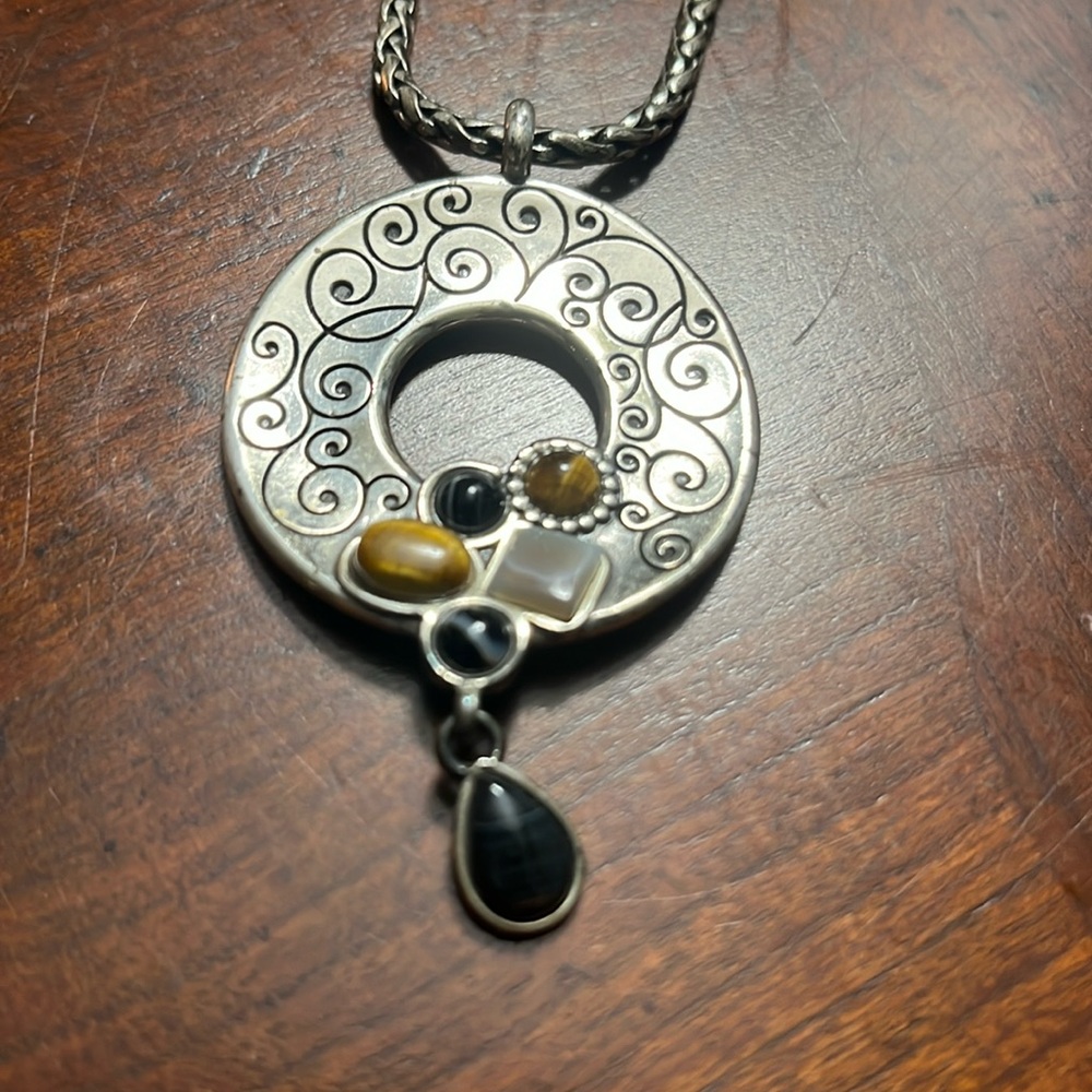 Brighton silver necklace. Pendant black and brown